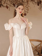 White Satin One Shoulder Wedding Dress Elegant Bridal Ball Gown Princess Dresses