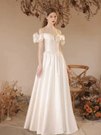 White Satin One Shoulder Wedding Dress Elegant Bridal Ball Gown Princess Dresses