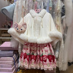 White Solid Color Shawl Cute Lolita Cape Jacket Fall and Winter Models Padded Cape Coat