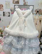 White Solid Color Shawl Cute Lolita Cape Jacket Fall and Winter Models Padded Cape Coat