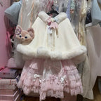 White Solid Color Shawl Cute Lolita Cape Jacket Fall and Winter Models Padded Cape Coat