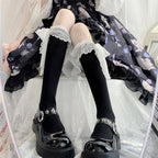 White Stockings Japanese Summer Thin Lace-Up Lace Under Knee Lolita Calf Socks Lolita Accessories