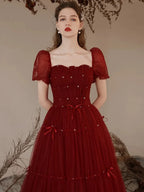 White Wedding Lolita Dress Wine Red Elegant Evening Gown Bubble Dress Sleeves Princess Prom Dress Large Size for Women OP Plus Size