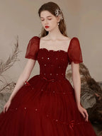 White Wedding Lolita Dress Wine Red Elegant Evening Gown Bubble Dress Sleeves Princess Prom Dress Large Size for Women OP Plus Size