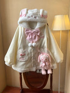 White Winter Plush Warm Coat Lolita Cute Rabbit Ear Cotton Coat Plush Dog Sweet Coat