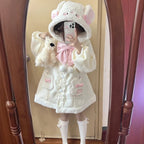 White Winter Plush Warm Coat Lolita Cute Rabbit Ear Cotton Coat Plush Dog Sweet Coat