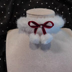 Winter Christmas Necklace Bow Hairball Choker Plush Neck Chain Collarbone Chain Accessories