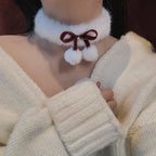 Winter Christmas Necklace Bow Hairball Choker Plush Neck Chain Collarbone Chain Accessories