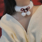 Winter Christmas Necklace Bow Hairball Choker Plush Neck Chain Collarbone Chain Accessories