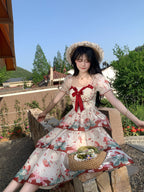 4XL Lolita Dress Plus Size Sweet Lolita Dress with Red Strawberry Print Tiered Skirt One Piece Dress 5XL