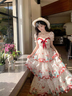 4XL Lolita Dress Plus Size Sweet Lolita Dress with Red Strawberry Print Tiered Skirt One Piece Dress 5XL