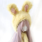Lolita Hair Accessory Yellow Sweet Ear Modeling Hat Japanese Cute Rabbit Ear Plush Warm Hat