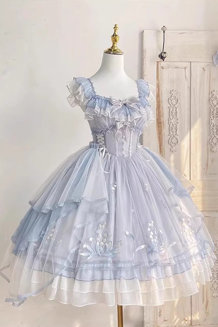 Blue Love Is Coming Multi-layer Ruffle Embroidery Bowknot Sweet Princess Lolita Jsk Dress