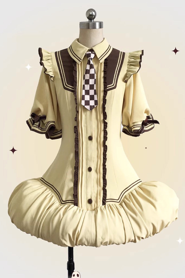 Brown/Yellow Witch and Paradise Short Sleeves Ruffle Bowknot Sweet Japanese Halloween Lolita Dress Vest Set
