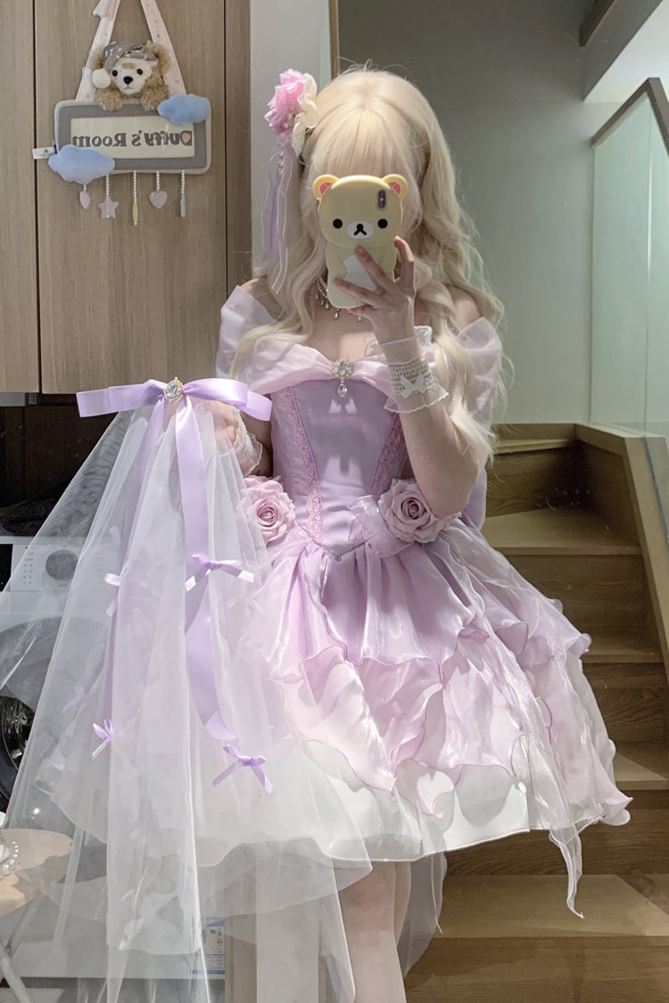 Heartbeat Off Shoulder Multi-Layered Ruffle Bowknot Lace Princess Gorgeous Dream Sweet Lolita Dress 2 Colors