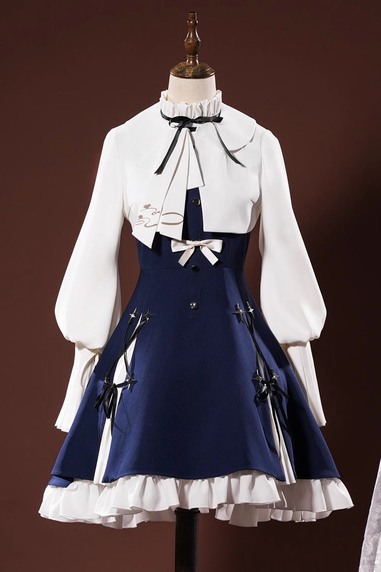 Blue/White Arknights Amiya Ruffle Bowknot Classic Cosplay Lolita Dress Set
