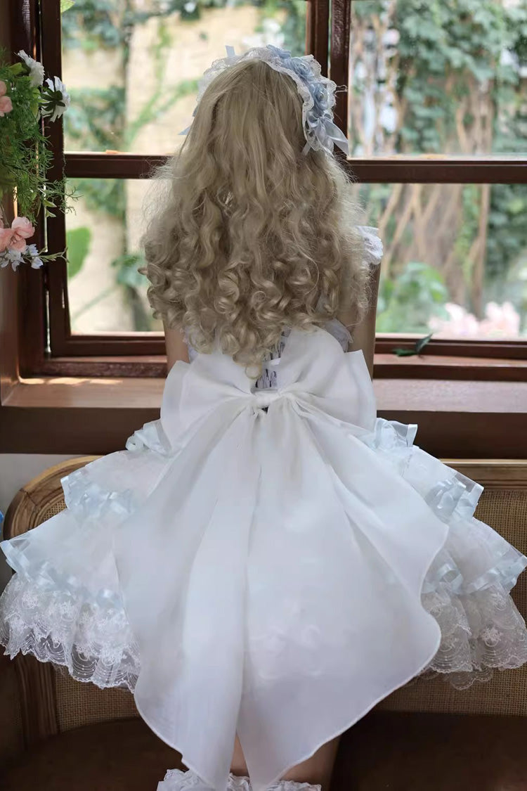 Blue Rose Feather Waltz Sleeveless Triple-Layered Ruffle Bowknot Lace Sweet Ballet Lolita Jsk Dress