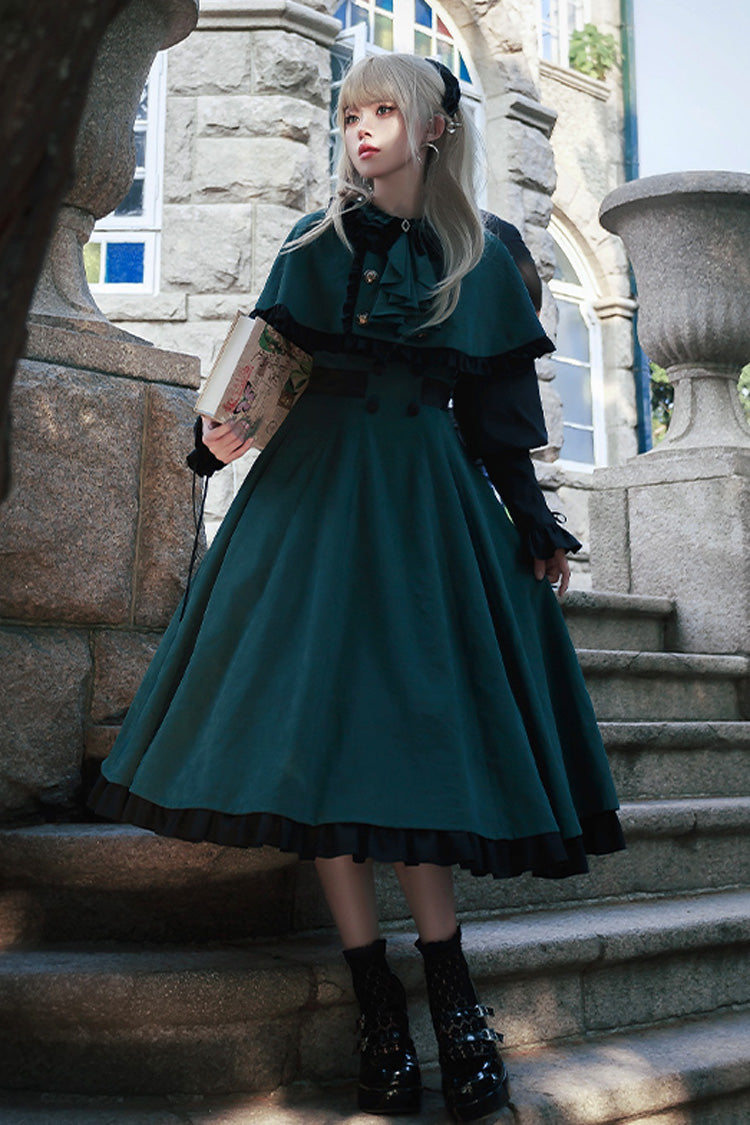 Green Potions School Long Sleeves Ruffle Bowknot Sweet Elegant Lolita Dress Two-piece Set