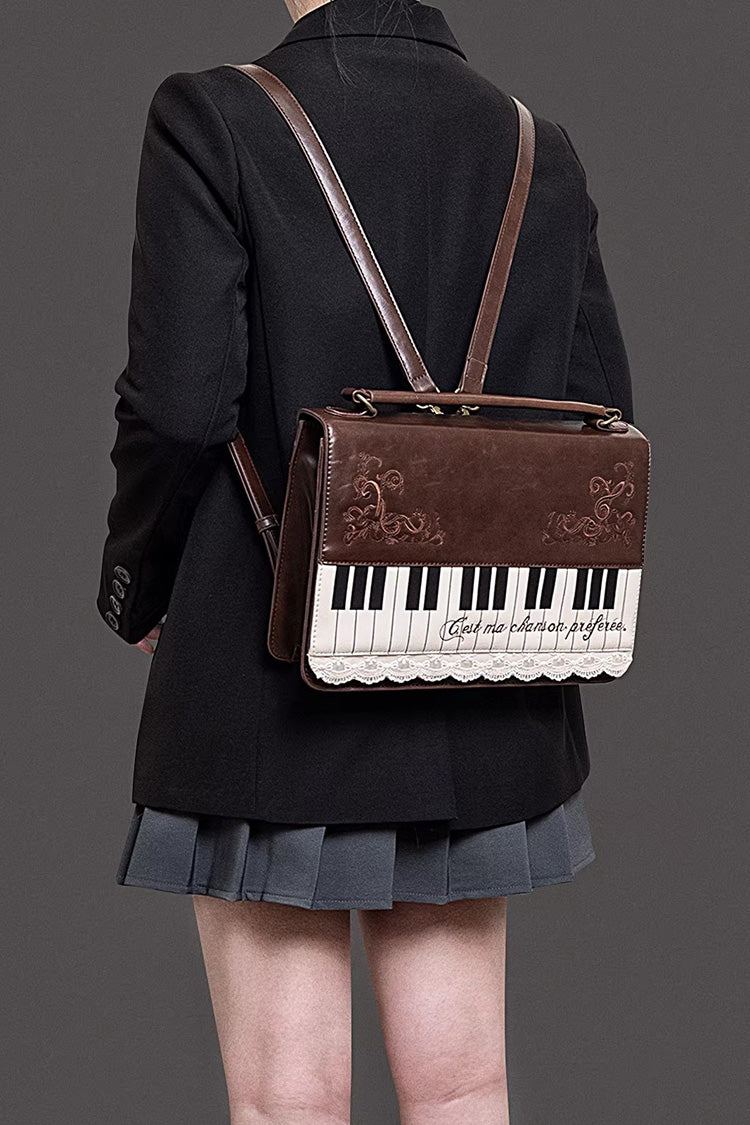 Brown Piano Embroidered Lace Vintage Lolita Backpack