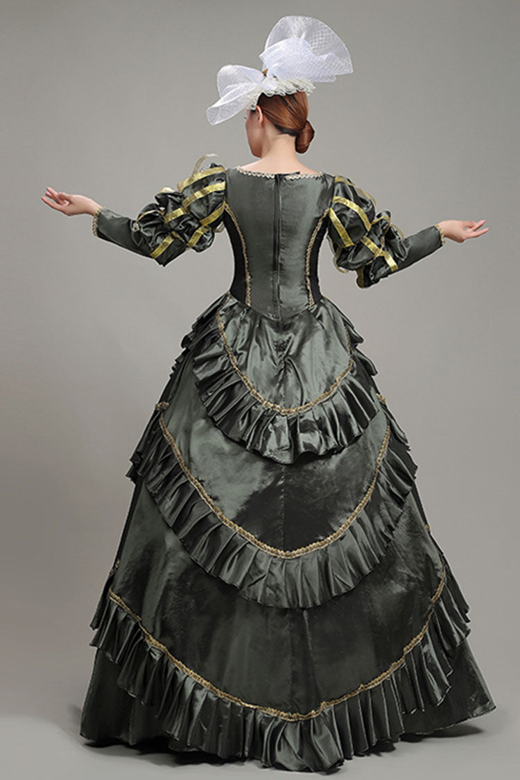 Dark Gray Court Style High Waisted Long Sleeves Floral Print Multi-Layer Victorian Lolita Prom Dress