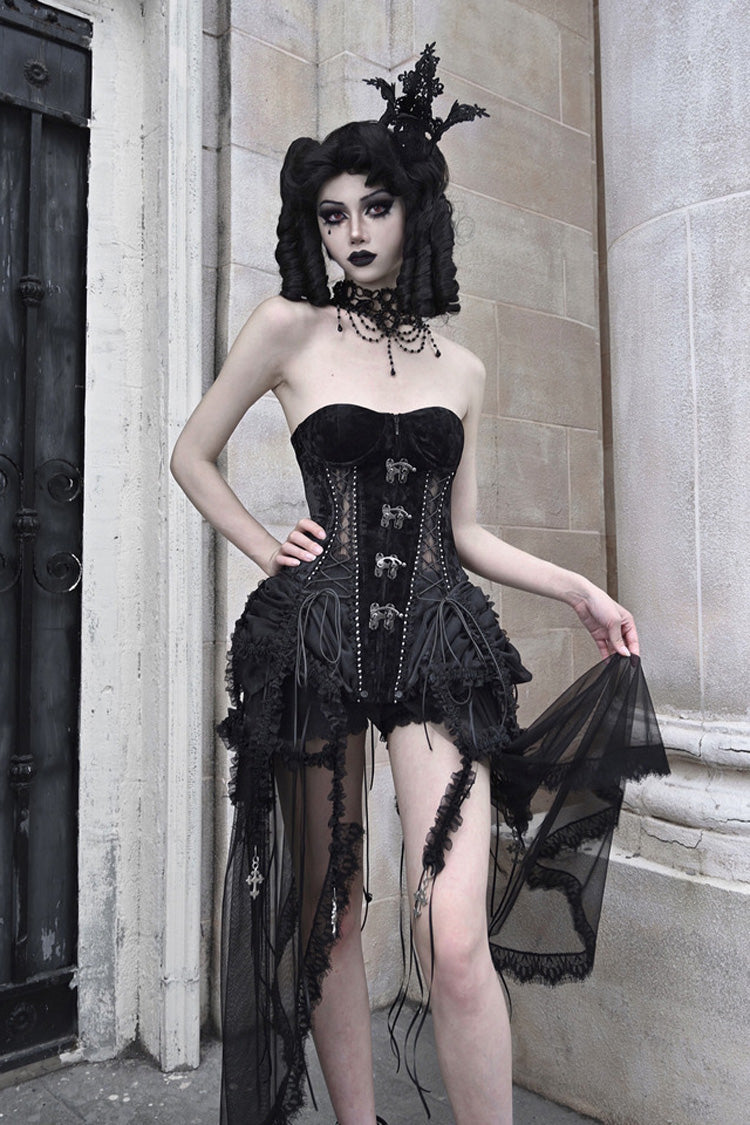 Black Hell Alice Hollow Lace-Up Fishbone Gothic Lolita Dress Corset