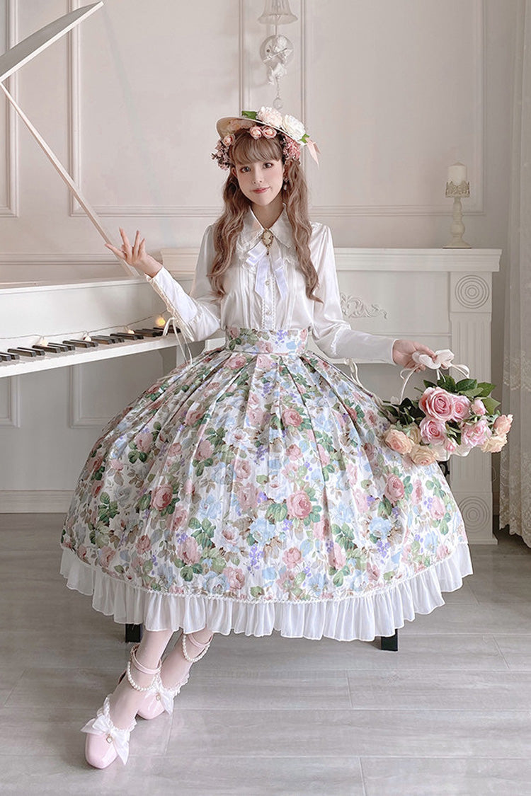 White Afternoon Tea Floral Printed Ruffled Sweet Lolita Skirt
