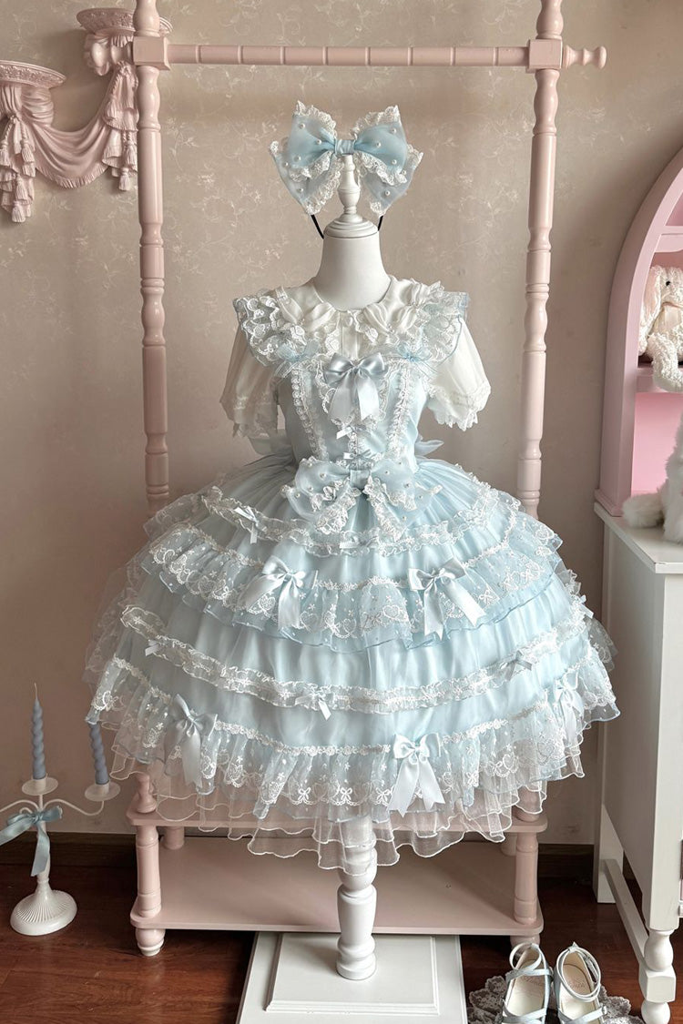 Blue Lotus Butterfly Heart Multi-Layered Ruffle Hanayome Bowknot Lace Sweet Lolita Jsk Dress