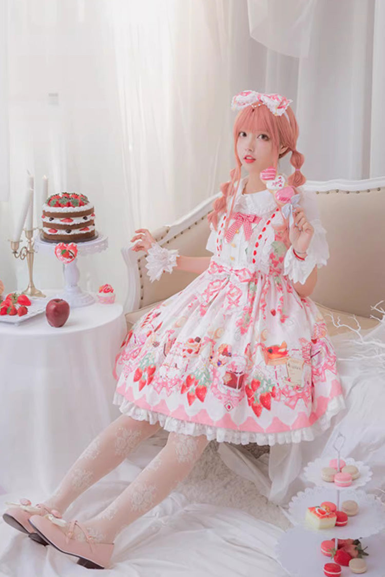 Strawberry Feast Sleeveless Printed Ruffled Bow Sweet Lolita Jsk Dress 4 Colors