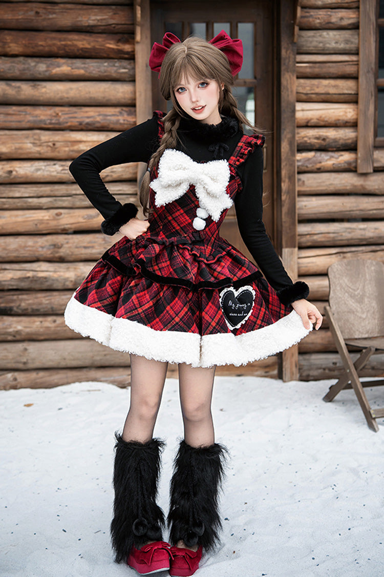 Letters & Poems · Snowy Night Serenade Triple-Layered Print Ruffle Bowknot Sweet Lolita Jsk Dress Set 2 Colors