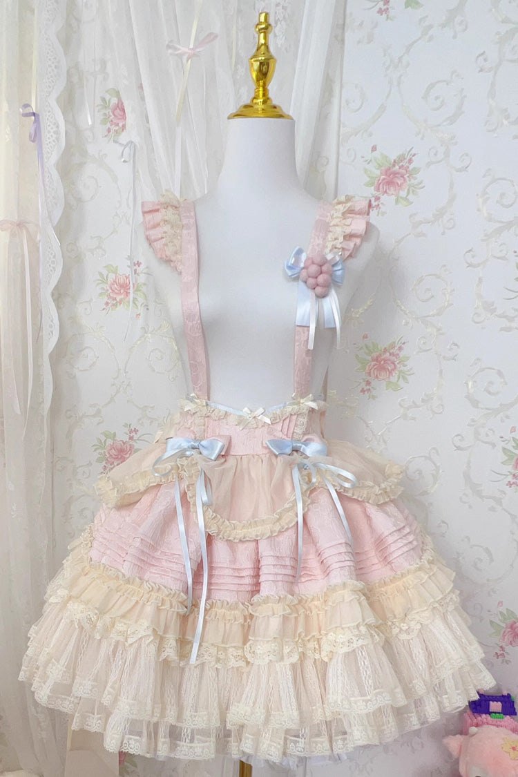 Grape Crunchies Sleeveless Multi-Layered Ruffled Bow Lace Sweet Lolita Strap Dress 2 Colors