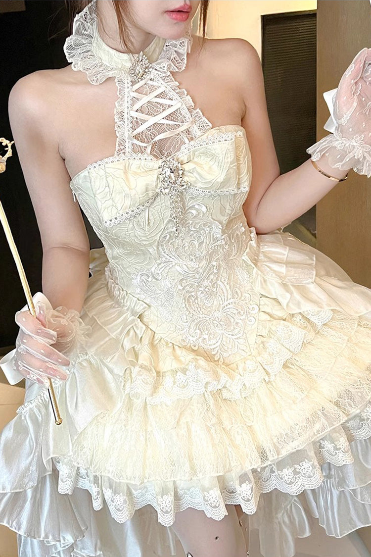 Ivory Eternal Temple Halterneck Ruffle Bowknot Lace Sweet Princess Lolita Dress
