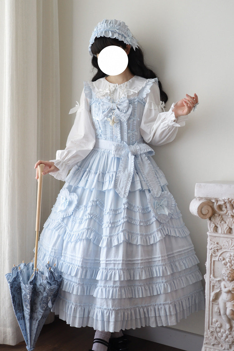 Blue Heart In Love Multi-Layered Ruffled Bow Sweet Lolita Jsk Dress