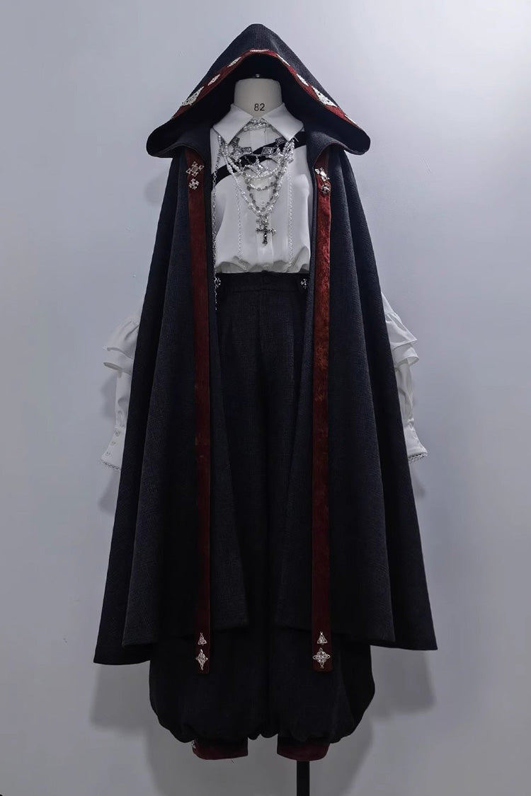 Black Sacred Vow Print Hooded Vintage Elegant Prince Handsome Ouji Lolita Cloak