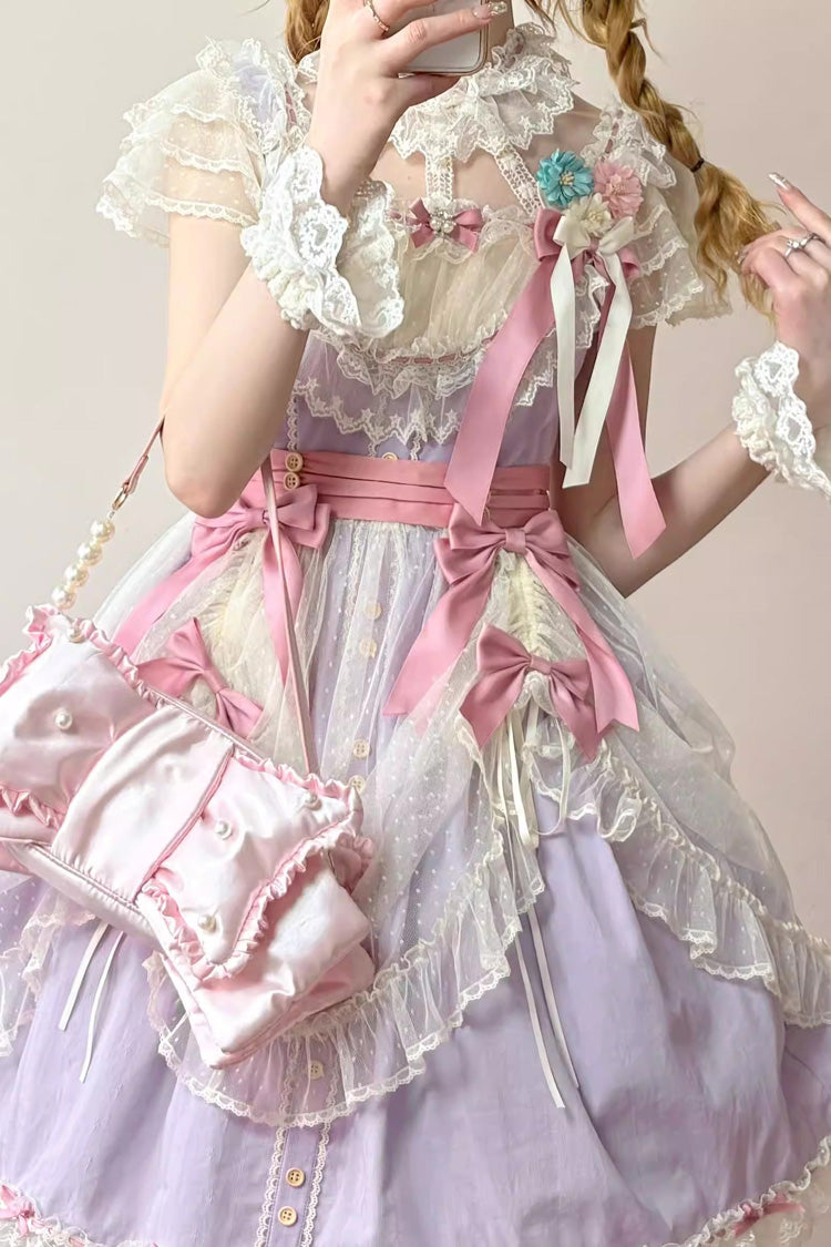 Purple Sakura's Spring Resonance Sleeveless Ruffled Bow Sweet Lolita Jsk Dress (Short Version)