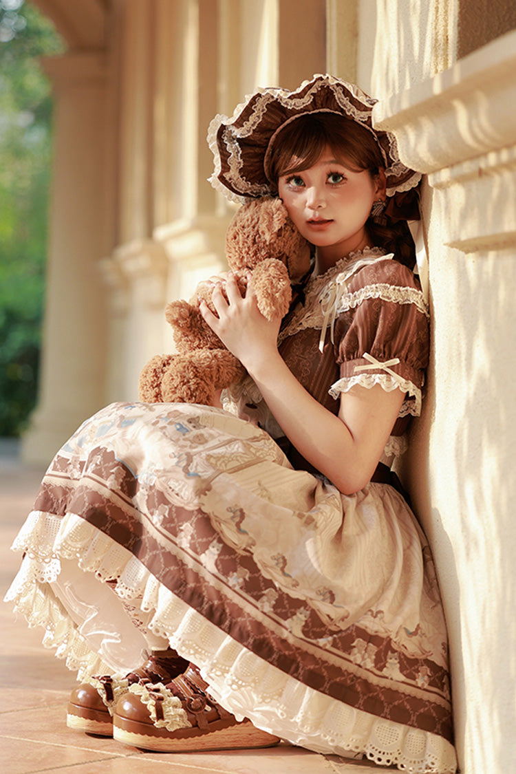 Sea Salt Fairy Tale Doll Short Sleeves Print Ruffle Bowknot Sweet Lolita Dress 2 Colors