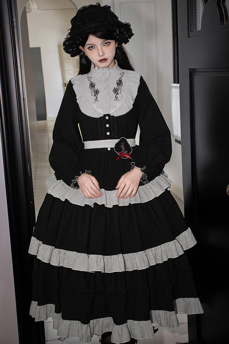 Castle Night Long Sleeves Ruffle Embroidery Gothic Lolita Dress 2 Colors
