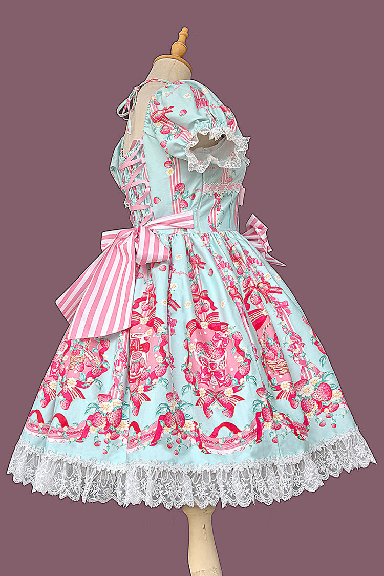 Strawberry Chef Short Sleeves Print Bowknot Lace Sweet Lolita Dress 4 Colors