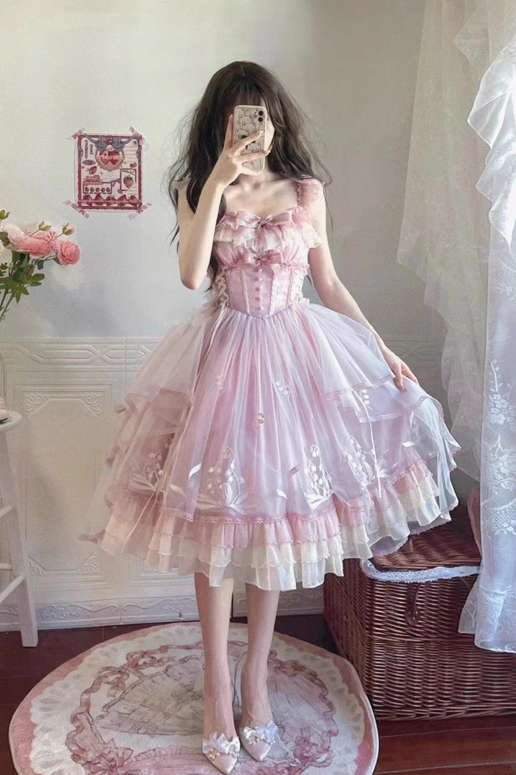 Pink Love Is Coming Multi-layer Ruffle Embroidery Bowknot Sweet Princess Lolita Jsk Dress