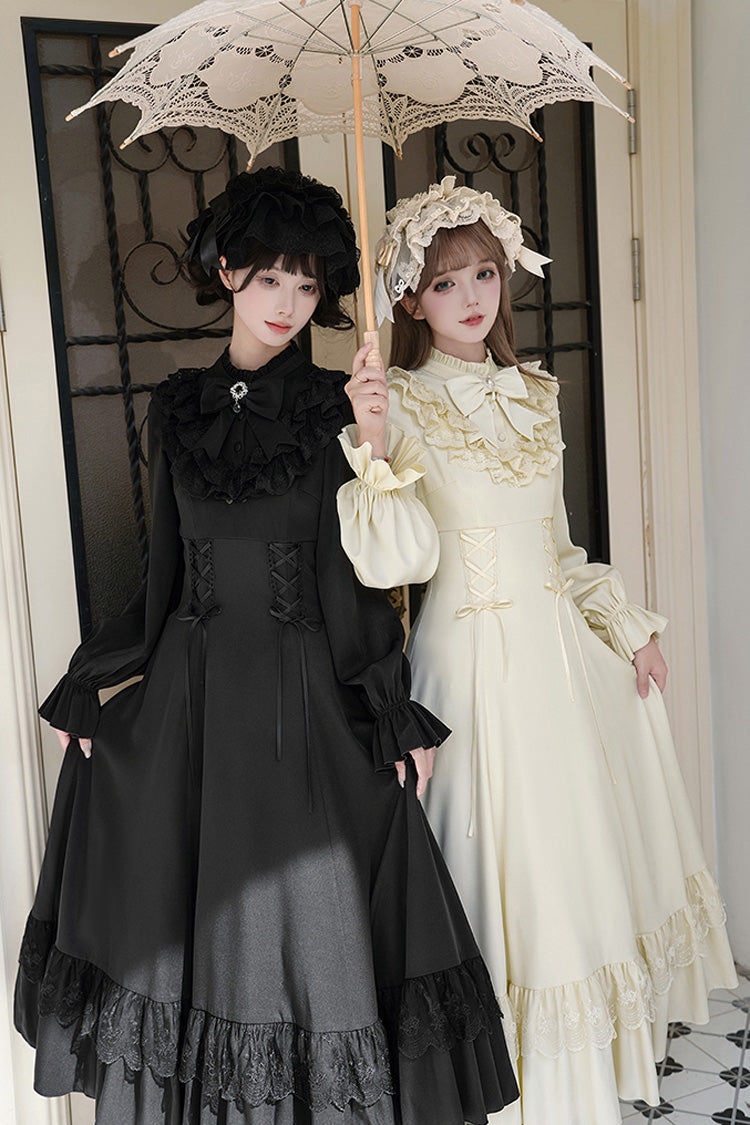 Letters & Poems · Day and Night Stand Collar Long Sleeves Ruffle Bowknot Lace-Up Gothic Lolita Dress 2 Colors
