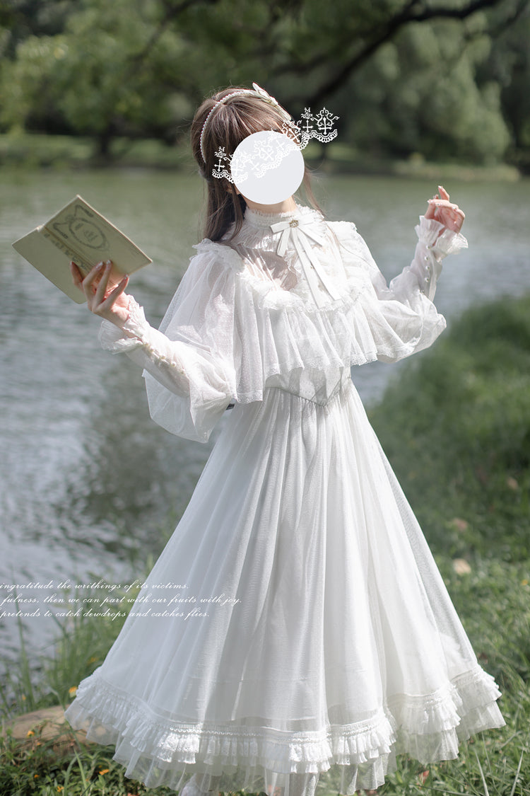 White Enchanted Daydream Long Sleeves Bowknot Lace Sweet Elegant Lolita Dress