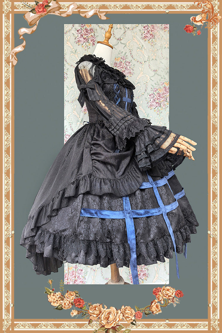 Lilith's Cage Sleeveless Print Ruffle Bowknot Lace-Up Gothic Elegant Lolita Jsk Dress 2 Colors