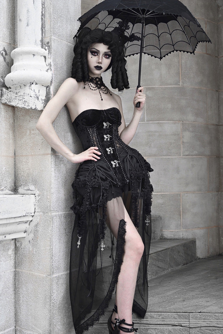 Black Hell Alice Hollow Lace-Up Fishbone Gothic Lolita Dress Corset