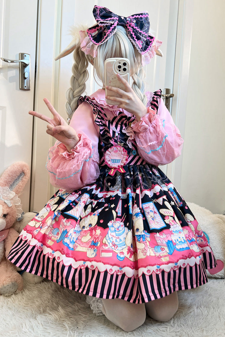 Bunny Pastry Chef Print Bowknot Gothic Japanese Lolita Jsk Dress 3 Colors