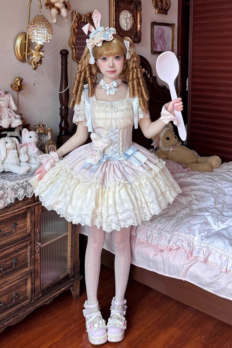 Goodnight Alice Sleeveless Ruffled Bow Lace-Up Sweet Lolita Jsk Dress 3 Colors