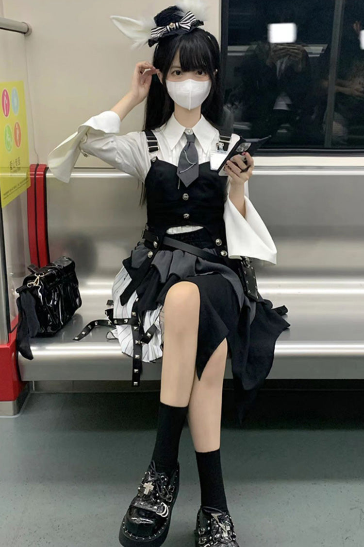 White/Black NSA Agent Gothic Irregular Lolita Skirt Set