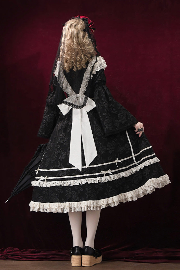 Black Rose Choir Double-Layered Ruffle Embroidery Bowknot Lace Gothic Elegant Nun Lolita Dress