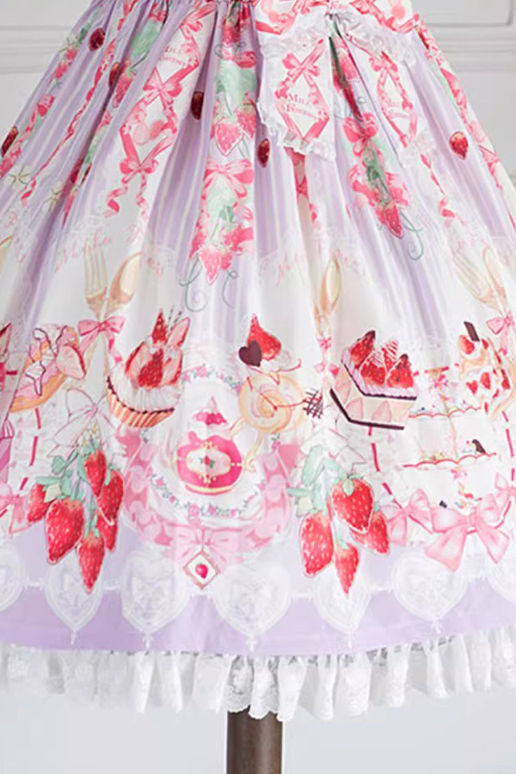 Strawberry Feast Short Sleeves Printed Ruffled Bow Sweet Lolita Dress 4 Colors