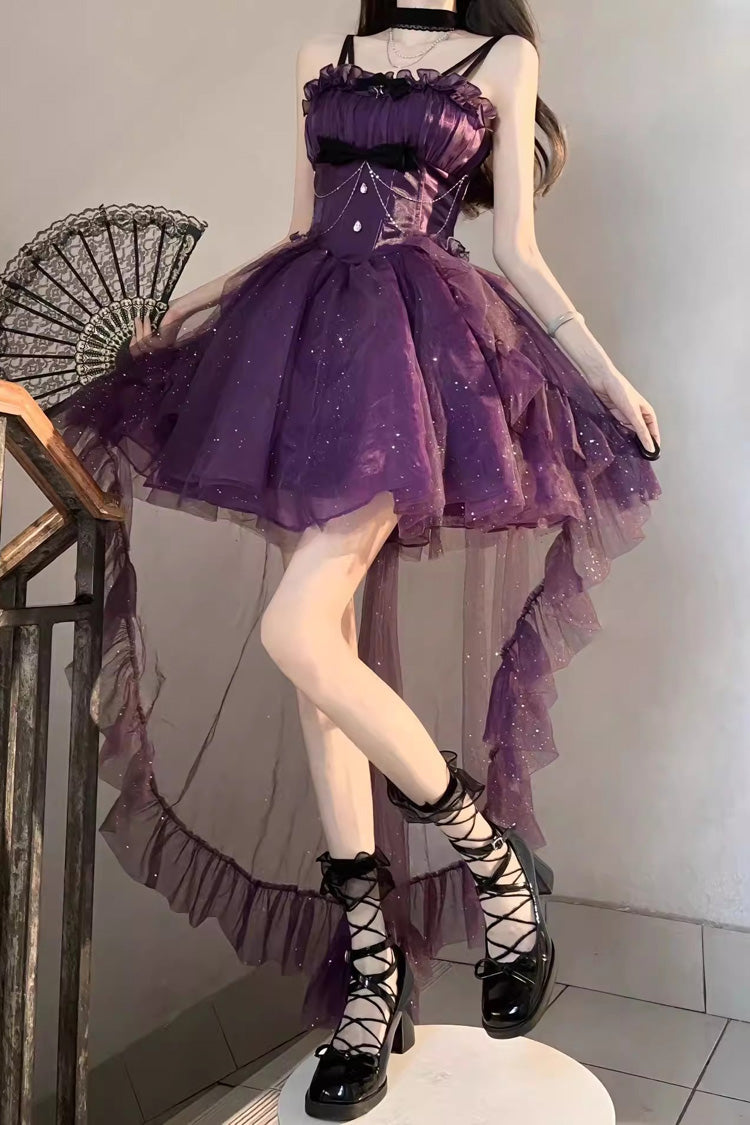 Purple Shining Bowknot Irregular Sweet Princess Gorgeous Lolita Jsk Dress (Include Train)