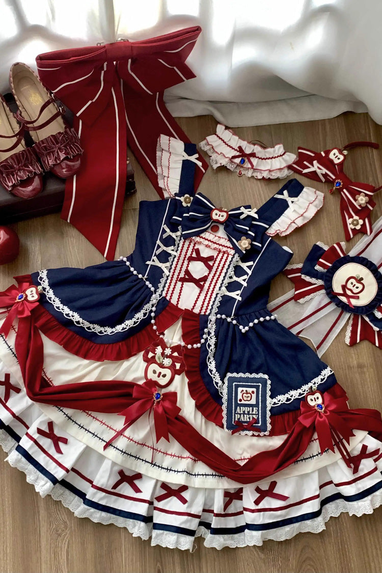 Multi-Color Witch Gina Print Ruffle Bowknot Sweet Princess Lolita Dress Set