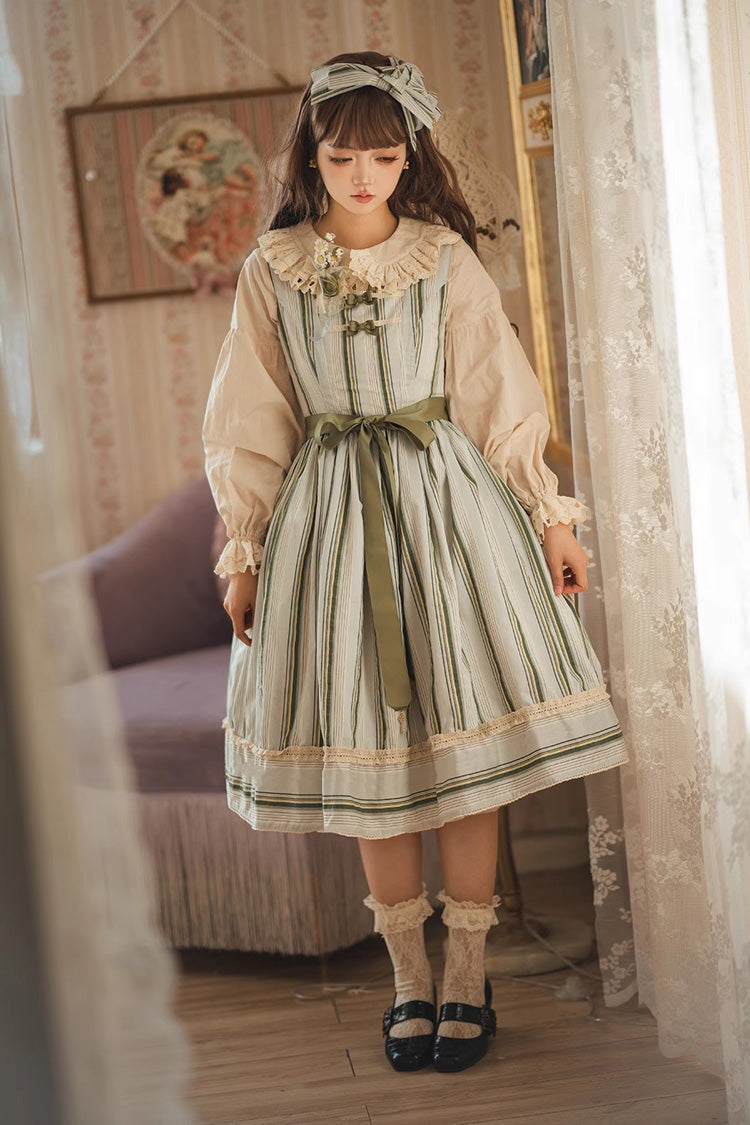 Forest Atlas Striped Print Bowknot Sweet Lolita Jumper Dress 3 Colors